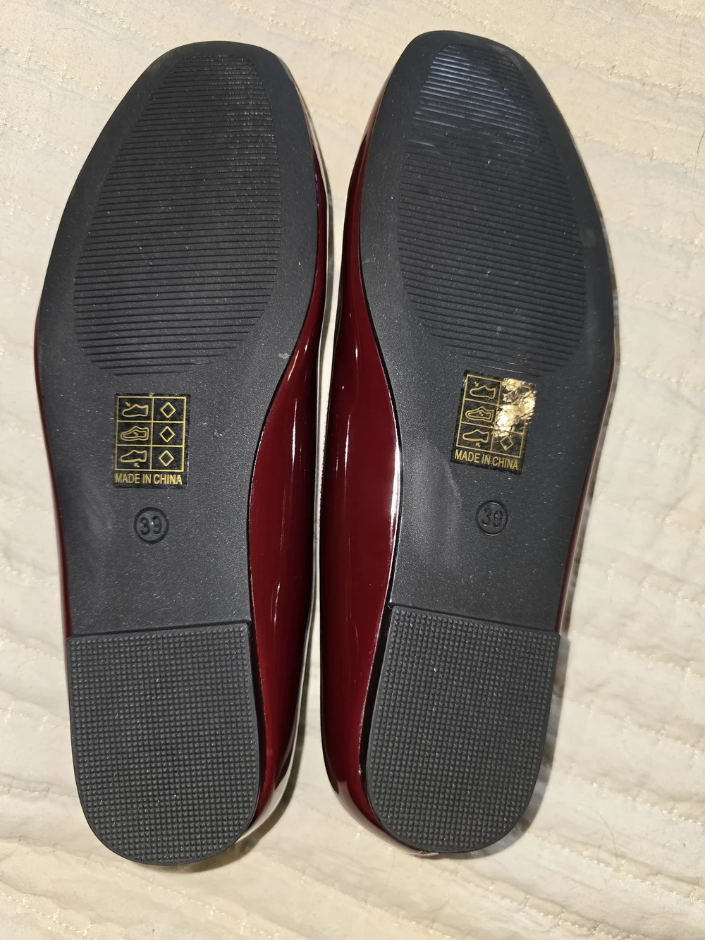 Wine Square Toe Flats With Bow Detail. Adorable Shoe With Patent Finish.